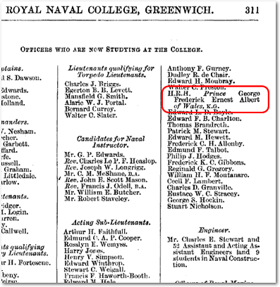 Extract from the 1884 Navy List